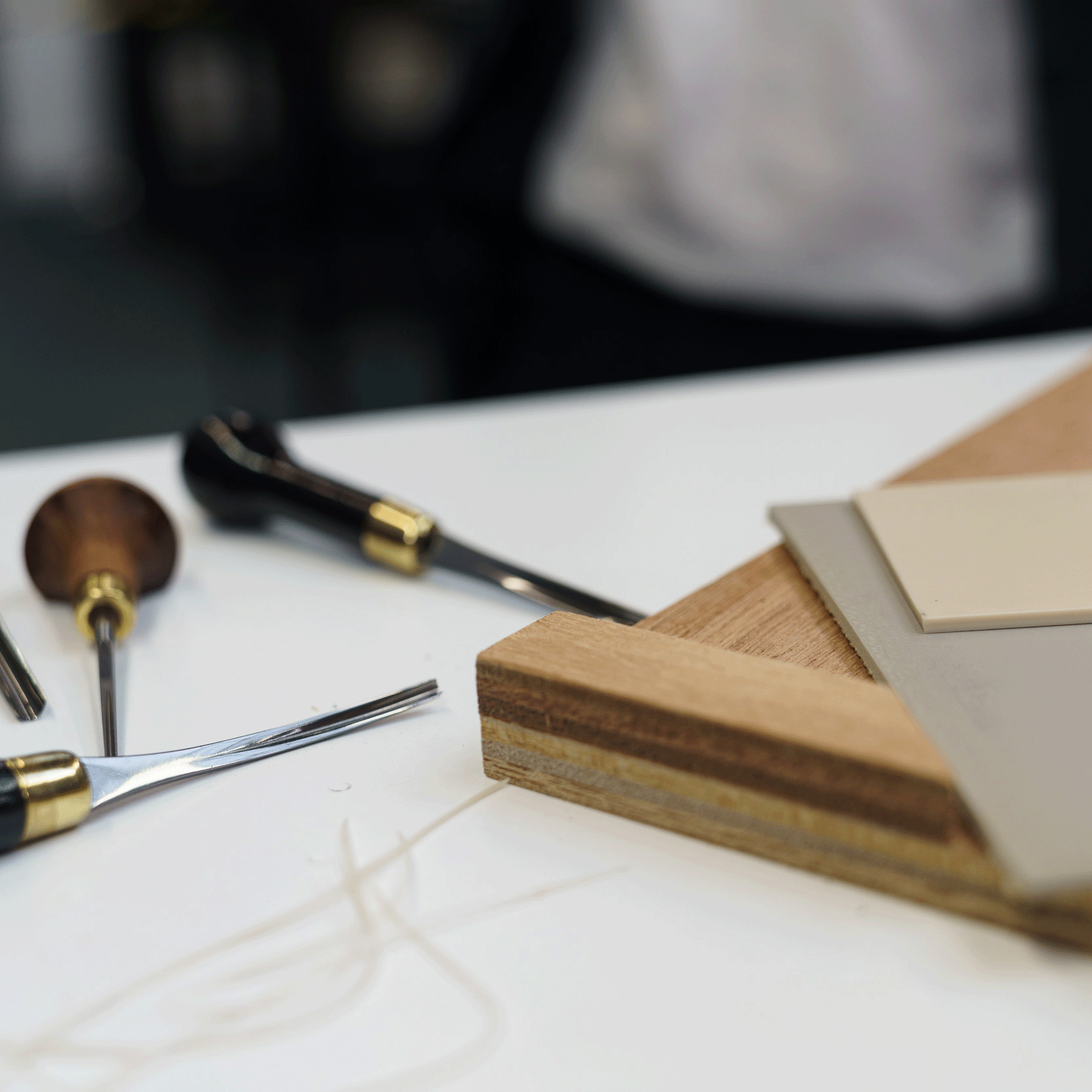 Printmaking equipment - Carving tools, Japanese style wooden bench hook, linoleum, DuncanRice Studios
